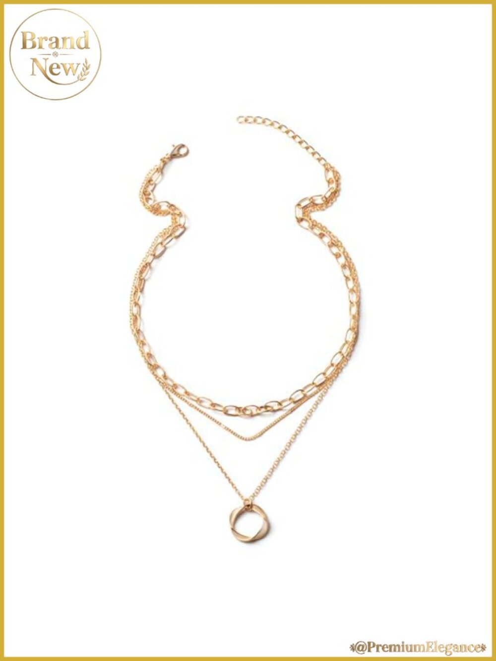 3-Layer Gold Plated Chain Necklace Minimalist Ring Pendant Adjustable Layered